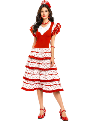 Disfraz De Sevillana Corto Rojo y Blanco - Disfraces Feria de Abril - Disfraces de Sevillana para Mujer