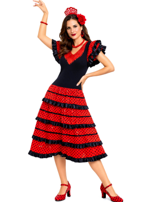Disfraz De Sevillana Corto Rojo y Negro - Disfraces Feria de Abril - Disfraces de Sevillana para Mujer