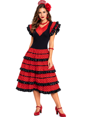 Disfraz De Sevillana Corto Rojo y Negro - Disfraces Feria de Abril - Disfraces de Sevillana para Mujer
