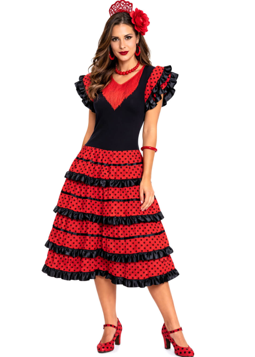 Disfraz De Sevillana Corto Rojo y Negro - Disfraces Feria de Abril - Disfraces de Sevillana para Mujer