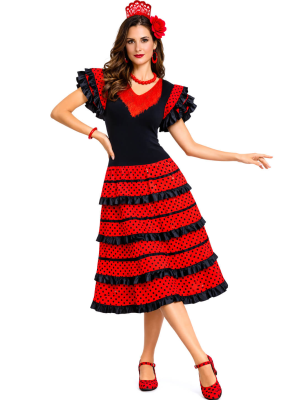Disfraz De Sevillana Corto Rojo y Negro - Disfraces Feria de Abril - Disfraces de Sevillana para Mujer