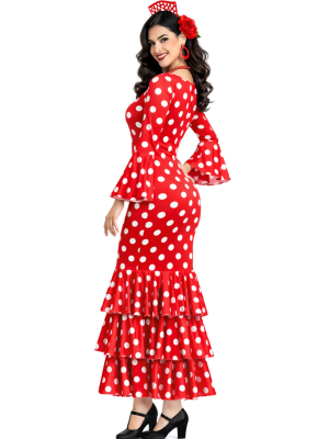 Disfraz De Sevillana Rojo y Blanco Mujer - Disfraces Feria de Abril - Disfraces de Sevillana para Mujer