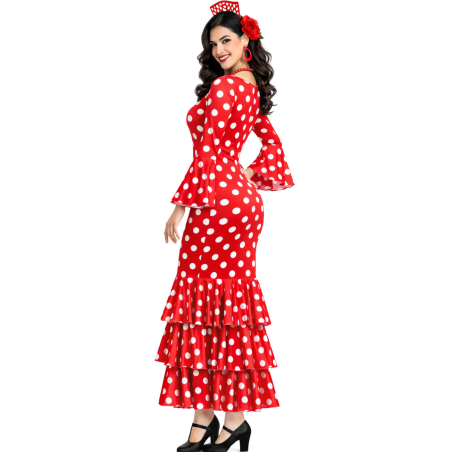 Disfraz De Sevillana Rojo y Blanco Mujer - Disfraces Feria de Abril - Disfraces de Sevillana para Mujer