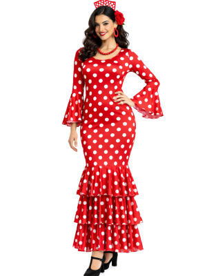 Disfraz De Sevillana Rojo y Blanco Mujer - Disfraces Feria de Abril - Disfraces de Sevillana para Mujer