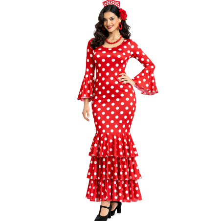 Disfraz De Sevillana Rojo y Blanco Mujer - Disfraces Feria de Abril - Disfraces de Sevillana para Mujer