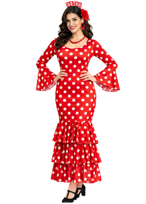 Disfraz De Sevillana Rojo y Blanco Mujer - Disfraces Feria de Abril - Disfraces de Sevillana para Mujer