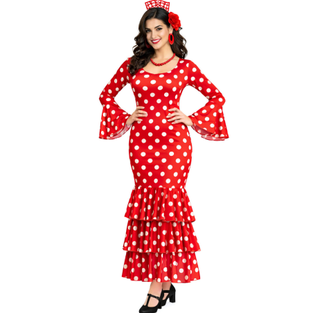 Disfraz De Sevillana Rojo y Blanco Mujer - Disfraces Feria de Abril - Disfraces de Sevillana para Mujer