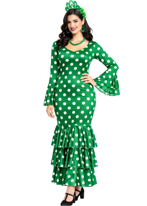 Disfraz De Sevillana Verde y Blanco Mujer - Disfraces Feria de Abril - Disfraces de Sevillana para Mujer