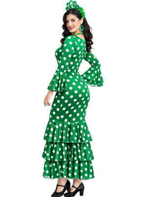 Disfraz De Sevillana Verde y Blanco Mujer - Disfraces Feria de Abril - Disfraces de Sevillana para Mujer