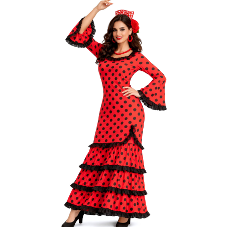 Disfraz De Sevillana Rojo y Negro Mujer - Disfraces Feria de Abril - Disfraces de Mujer