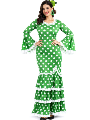 Disfraz De Sevillana Verde y Blanco Mujer - Disfraces Feria de Abril - Disfraces de Sevillana para Mujer