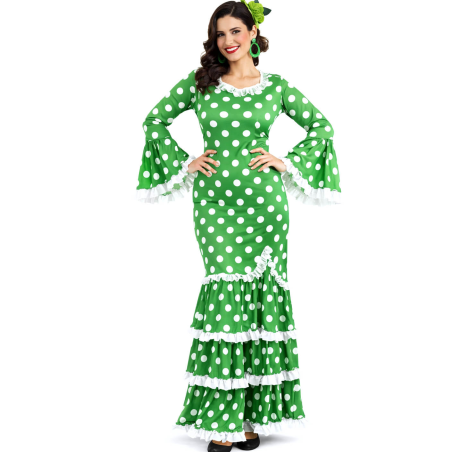 Disfraz De Sevillana Verde y Blanco Mujer - Disfraces Feria de Abril - Disfraces de Sevillana para Mujer