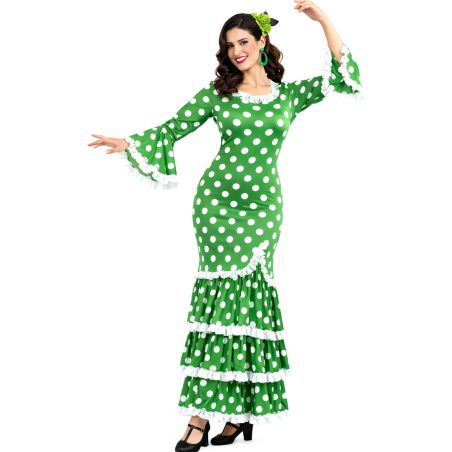 Disfraz De Sevillana Verde y Blanco Mujer - Disfraces Feria de Abril - Disfraces de Sevillana para Mujer