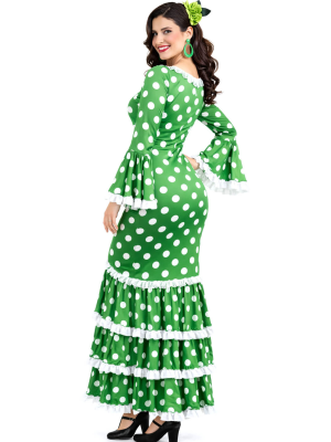 Disfraz De Sevillana Verde y Blanco Mujer - Disfraces Feria de Abril - Disfraces de Sevillana para Mujer
