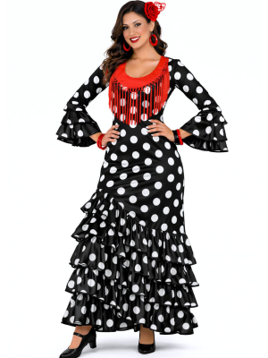 Vestit De Sevilla Negre Amb El Blanc Lunar