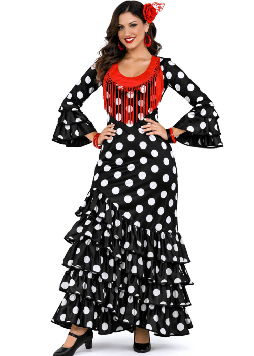 Vestit De Sevilla Negre Amb El Blanc Lunar