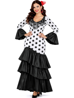 Disfraz De Sevillana Blanco y Negro Mujer - Disfraces Feria de Abril - Disfraces de Sevillana para Mujer