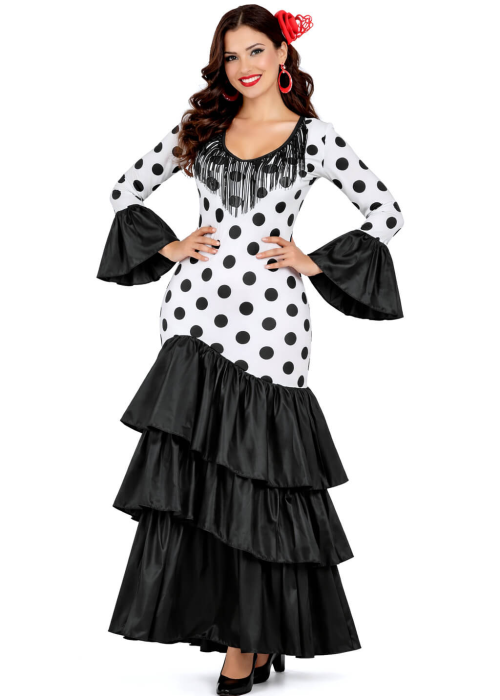 Disfraz De Flamenca Blanco Y Negro Para Mujer