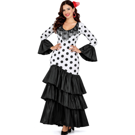 Disfraz De Sevillana Blanco y Negro Mujer - Disfraces Feria de Abril - Disfraces de Sevillana para Mujer