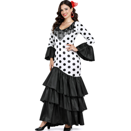 Disfraz De Sevillana Blanco y Negro Mujer - Disfraces Feria de Abril - Disfraces de Sevillana para Mujer