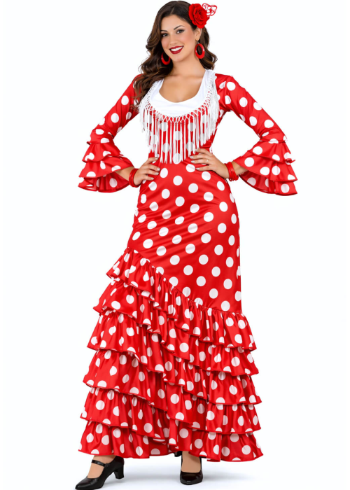 Disfraz De Sevillana Rojo y Blanco Mujer - Disfraces Feria de Abril - Disfraces de Sevillana para Mujer