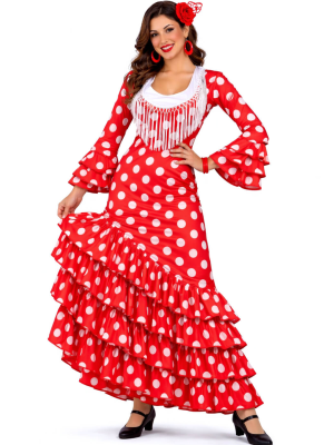 Disfraz De Sevillana Rojo y Blanco Mujer - Disfraces Feria de Abril - Disfraces de Sevillana para Mujer