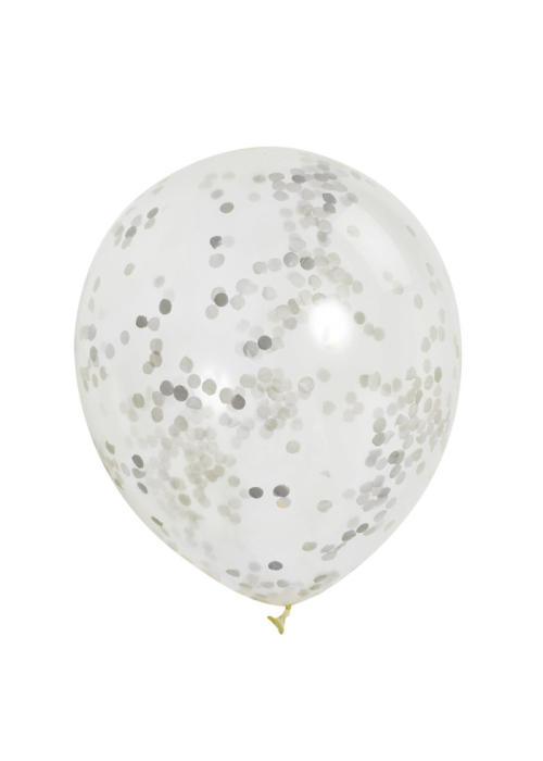 Bolsa con 3 Globos con Confetti Plata 30cm - Globos