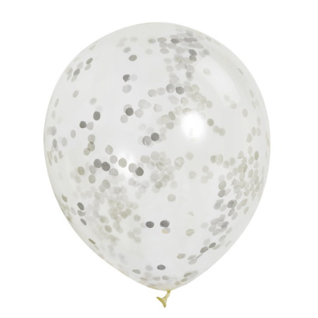 Bolsa con 3 Globos con Confetti Plata 30cm