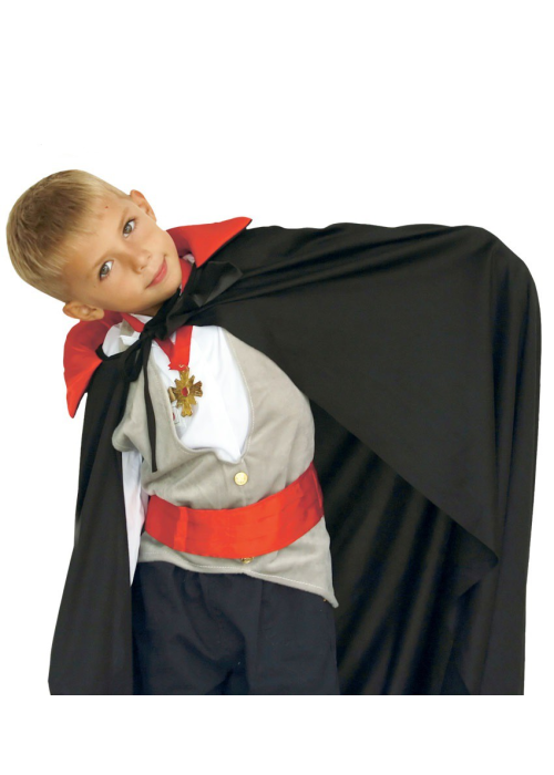 Capa de Vampiro Negra Cuello Rojo Infantil 90cm -  Complementos Disfraces Halloween