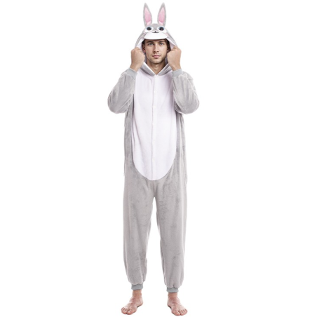 Disfraz De Conejo Gris Peluche Pijama - Disfraces de Animales Adultos