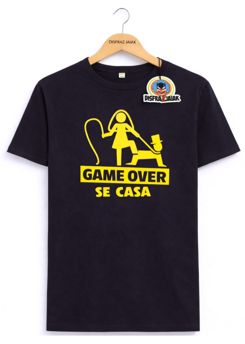 Camiseta Game Over Se Casa Negra - Camisetas Despedidas Soltero - Camisetas y Delantales para Despedidas