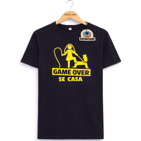 Camiseta Game Over Se Casa Negra - Camisetas Despedidas Soltero - Camisetas y Delantales para Despedidas