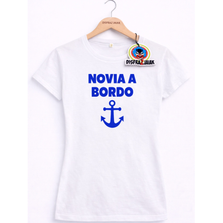 Camiseta Novia A Bordo Blanca - Camisetas Despedidas Soltera - Camisetas y Delantales para Despedidas