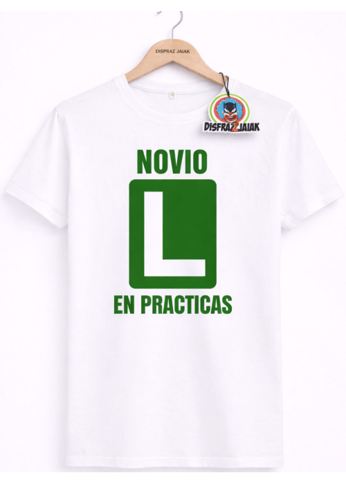 Camiseta Novio En Practicas Blanca - Camisetas Despedidas Soltero - Camisetas y Delantales para Despedidas