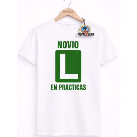 Camiseta Novio En Practicas Blanca - Camisetas Despedidas Soltero - Camisetas y Delantales para Despedidas