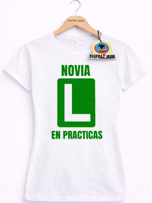 Camiseta Novia En Practicas Blanca - Camisetas Despedidas Soltera - Camisetas y Delantales para Despedidas