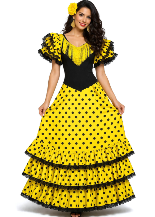 Disfraz De Sevillana Amarillo Y Negro - Disfraces Feria de Abril - Disfraces de Sevillana para Mujer