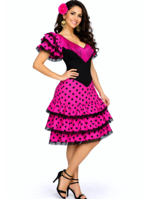 Disfraz De Sevillana Fucsia Corto - Disfraces Despedida de Soltera - Disfraces de Sevillana para Mujer
