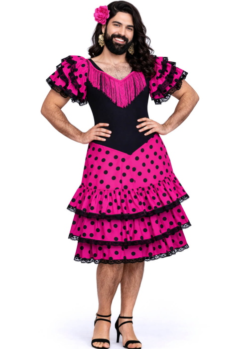Disfraz De Sevillana Corto Rosa Hombre - Disfraces Despedidas de Soltero - Disfraces despedida Soltero - Los mas vendidos