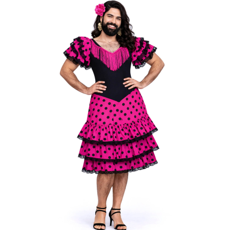 Disfraz De Sevillana Corto Rosa Hombre - Disfraces Despedidas de Soltero - Disfraces despedida Soltero - Los mas vendidos