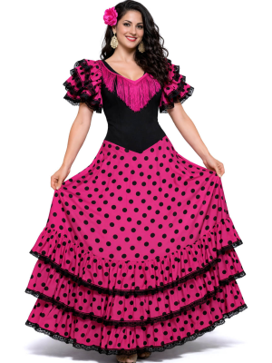 Disfraz De Sevillana Rosa Y Negro Largo - Disfraces Feria de Abril - Disfraces de Sevillana para Mujer
