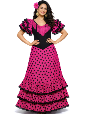 Disfraz De Sevillana Rosa Y Negro Largo - Disfraces Feria de Abril - Disfraces de Sevillana para Mujer