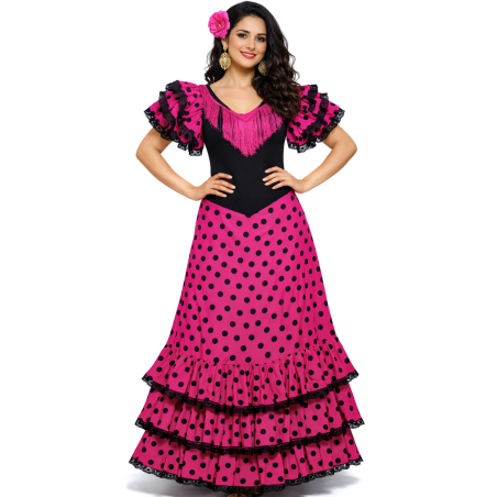 Disfraz De Sevillana Rosa Y Negro Largo - Disfraces Feria de Abril - Disfraces de Sevillana para Mujer