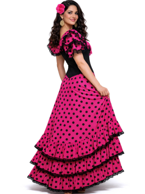 Isfraz De Sevillana Rosa Y Negro Largo