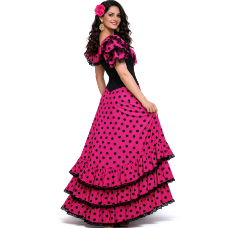 Disfraz De Sevillana Rosa Y Negro Largo - Disfraces Feria de Abril - Disfraces de Sevillana para Mujer