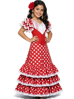 Disfraz De Sevillana Rojo Y Blanco Niña - Disfraces Feria de Abril - Disfraces de Sevillana para Niña