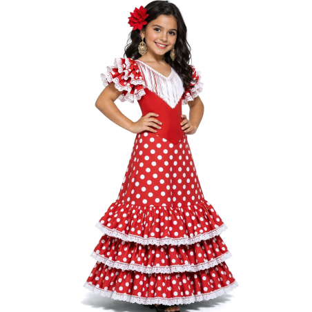 Disfraz De Sevillana Rojo Y Blanco Niña - Disfraces Feria de Abril - Disfraces de Sevillana para Niña