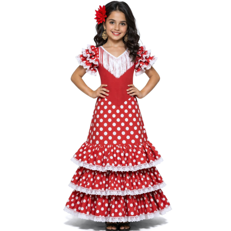 Disfraz De Sevillana Rojo Y Blanco Niña - Disfraces Feria de Abril - Disfraces de Sevillana para Niña