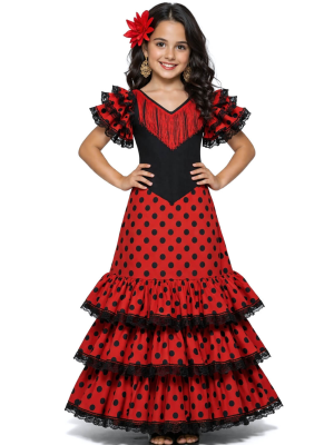 Disfraz De Sevillana Rojo Y Negro Niña - Disfraces Feria de Abril - Disfraces de Sevillana para Niña