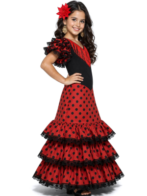 Disfraz De Sevillana Rojo Y Negro Niña - Disfraces Feria de Abril - Disfraces de Sevillana para Niña